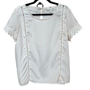 Lauren Conrad Breezy White Lace Trim Blouse
